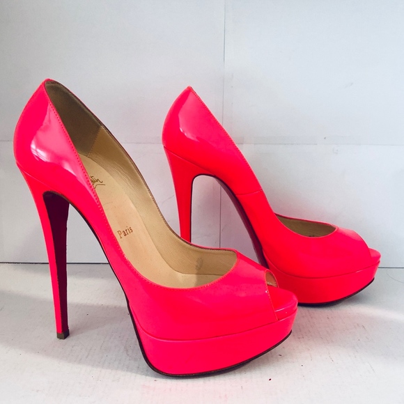 Louboutin LADY PEEP 150 Neon Pink Pump - Picture 2 of 8